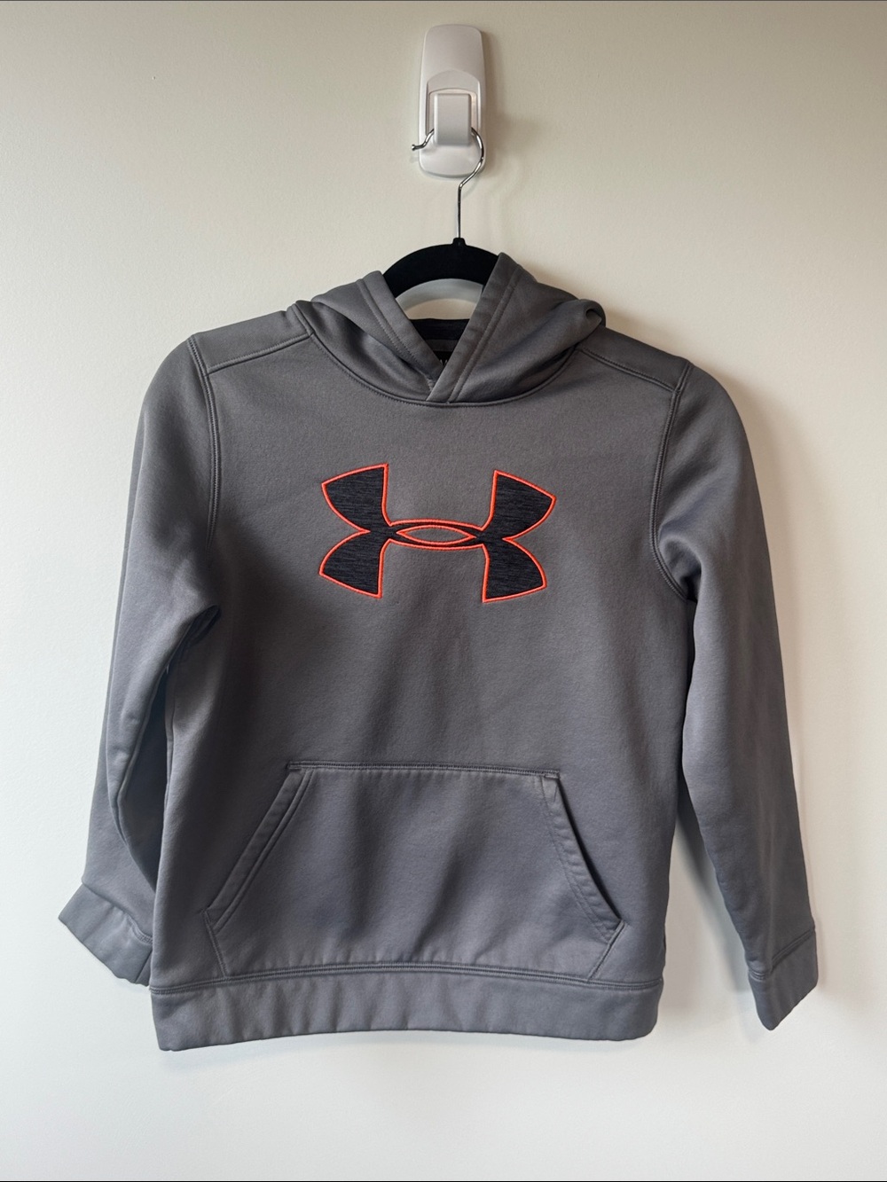 Under Armour Gray Hoodie with Orange-Edged Logo